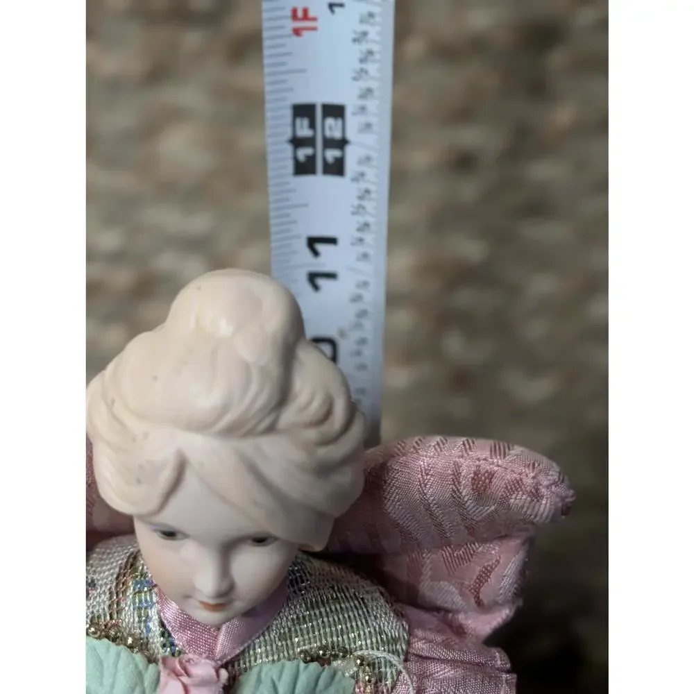 Vintage Pink Floral Christmas Angel Tree Topper Porcelain Beaded Holiday Decor